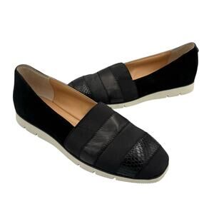 Donald J. Pliner May Black Leather Embossed Slip On Comfort Ballet Flats Loafers